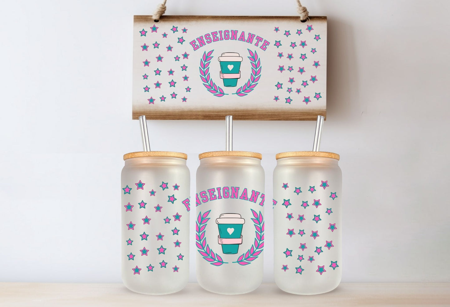 Tasse en vitre 16 oz givré / 16 oz frosted cup -ENSEIGNANTE