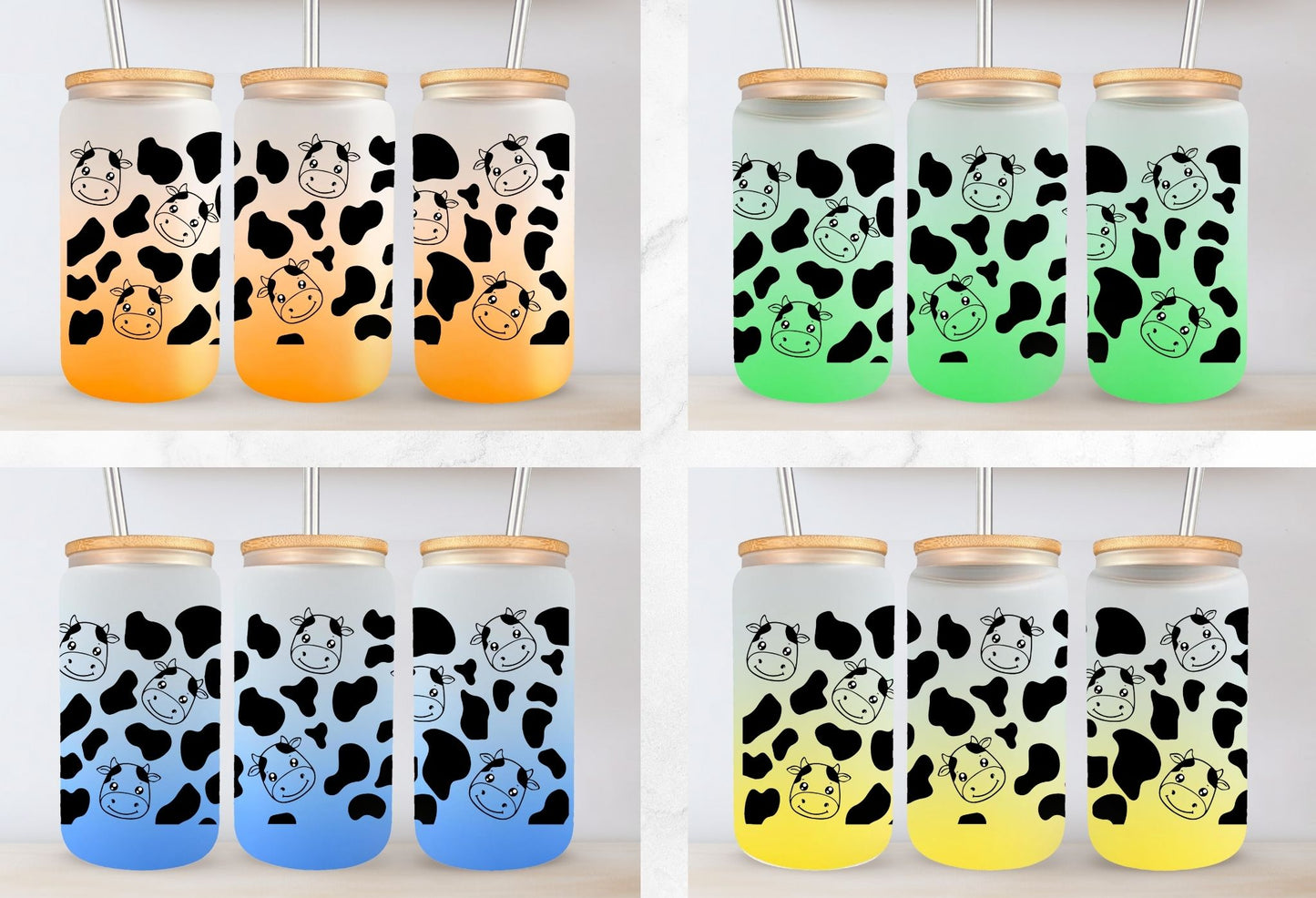 Tasse en vitre 16 oz givré / 16 oz frosted cup - COW PRINT