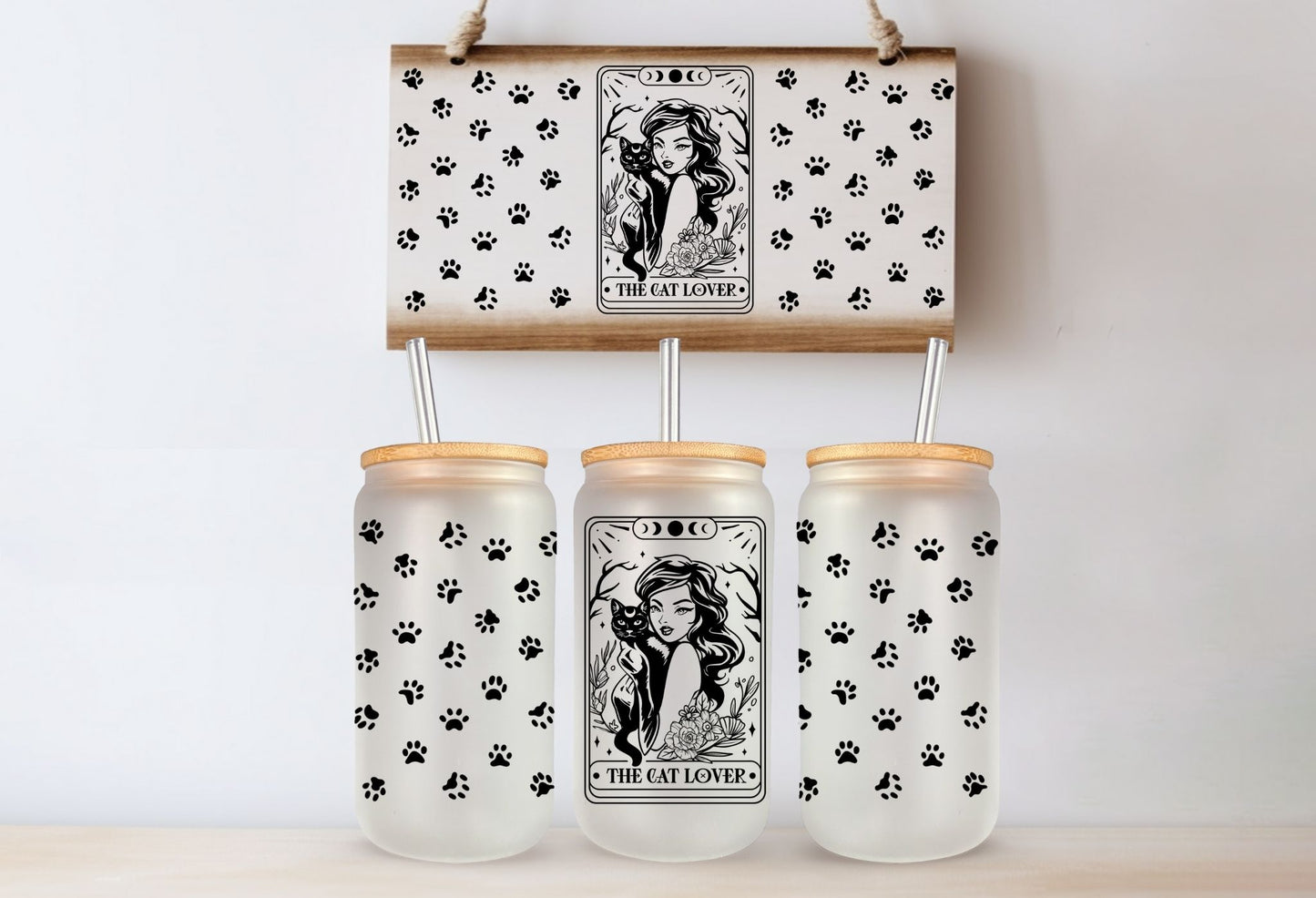 Tasse en vitre 16 oz givré / 16 oz frosted cup - CAT LOVER
