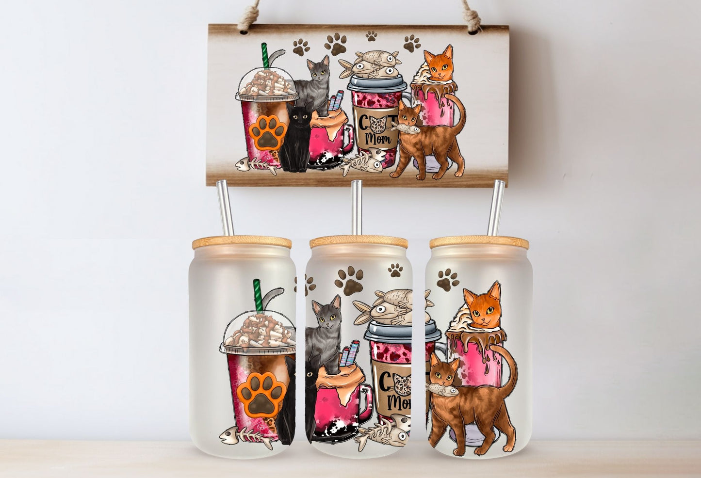 Tasse en vitre 16 oz givré / 16 oz frosted cup - MOM CAT