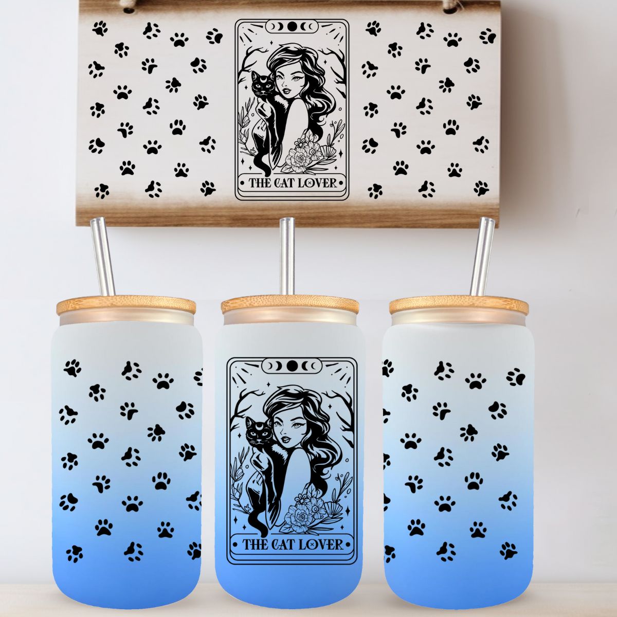 TASSE 16 OZ CAT LOVER TAROT - BLEU