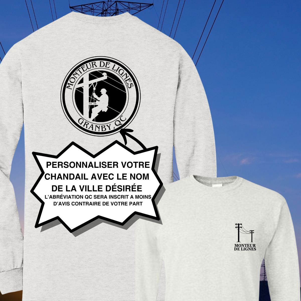 T-SHIRT MANCHES LONGUES MONTEUR ** PERSONNALISÉ**