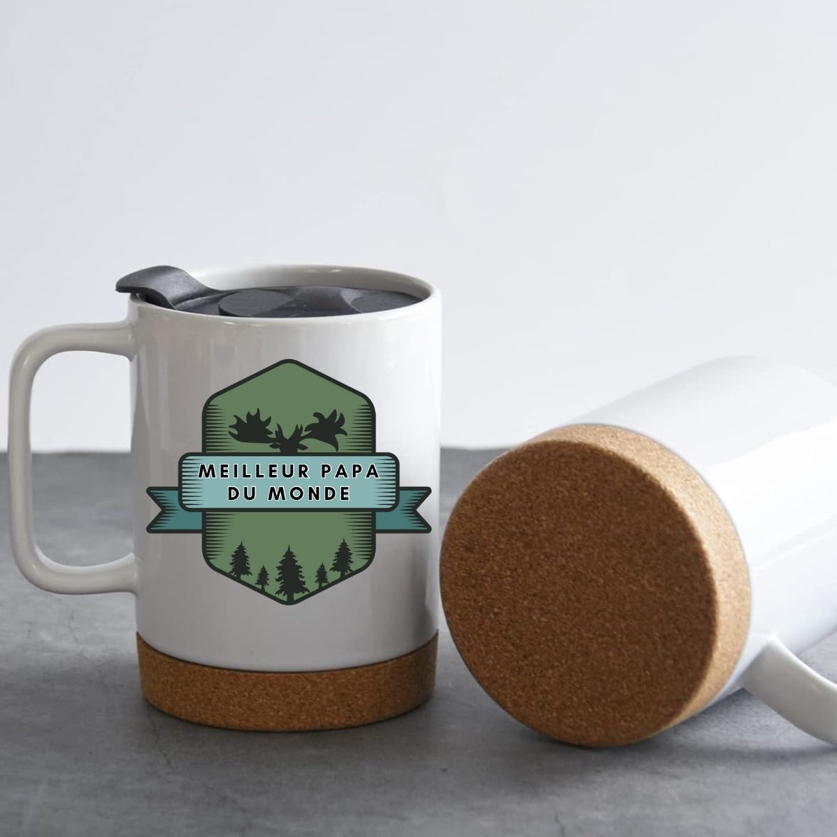 TASSE AVEC COUVERCLE ET FOND LIÈGE / CUP WITH LID AND CORK BOTTOM MEILLEUR PAPA ORIGNAL