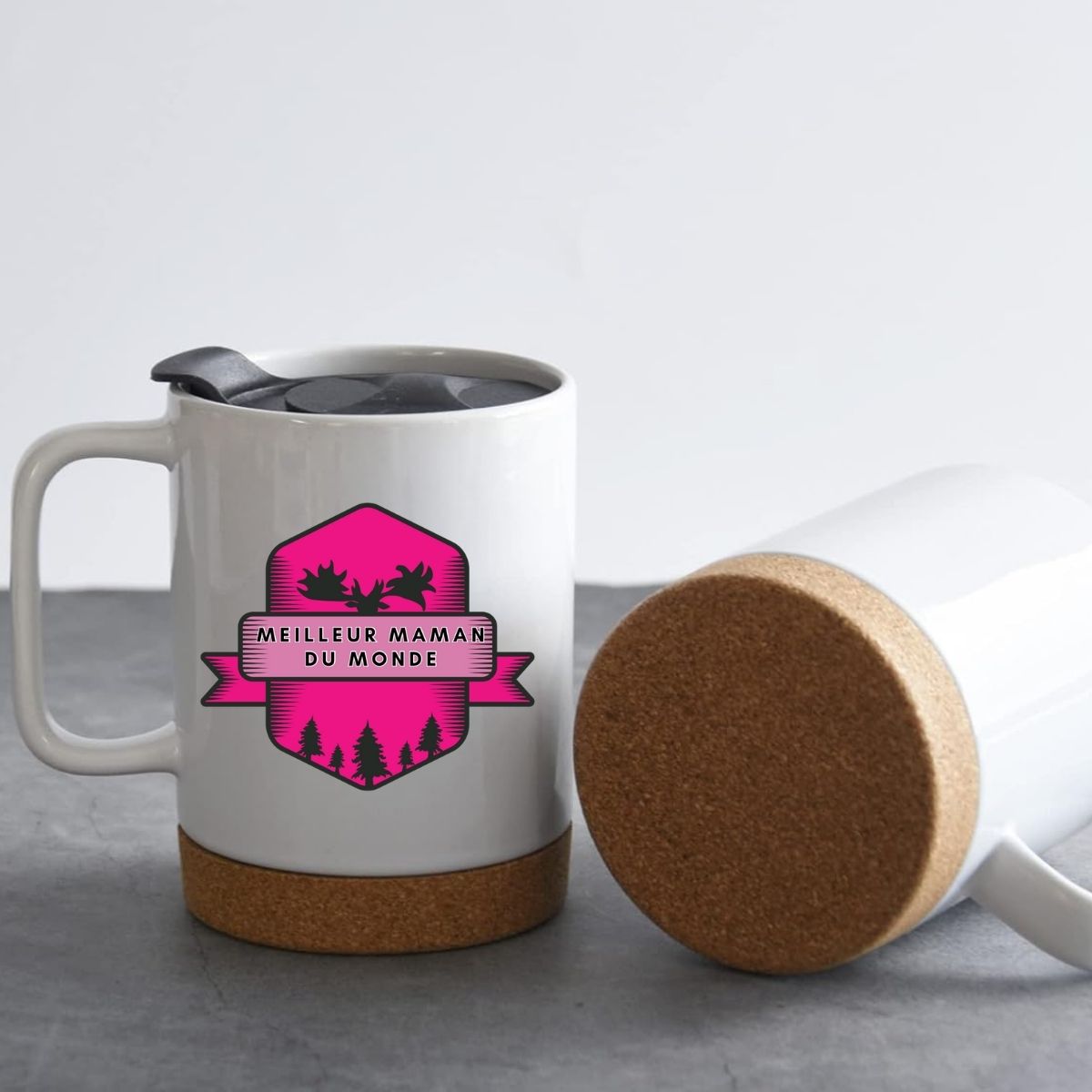 TASSE AVEC COUVERCLE ET FOND LIÈGE / CUP WITH LID AND CORK BOTTOM MEILEUR MAMAN ORIGNAL