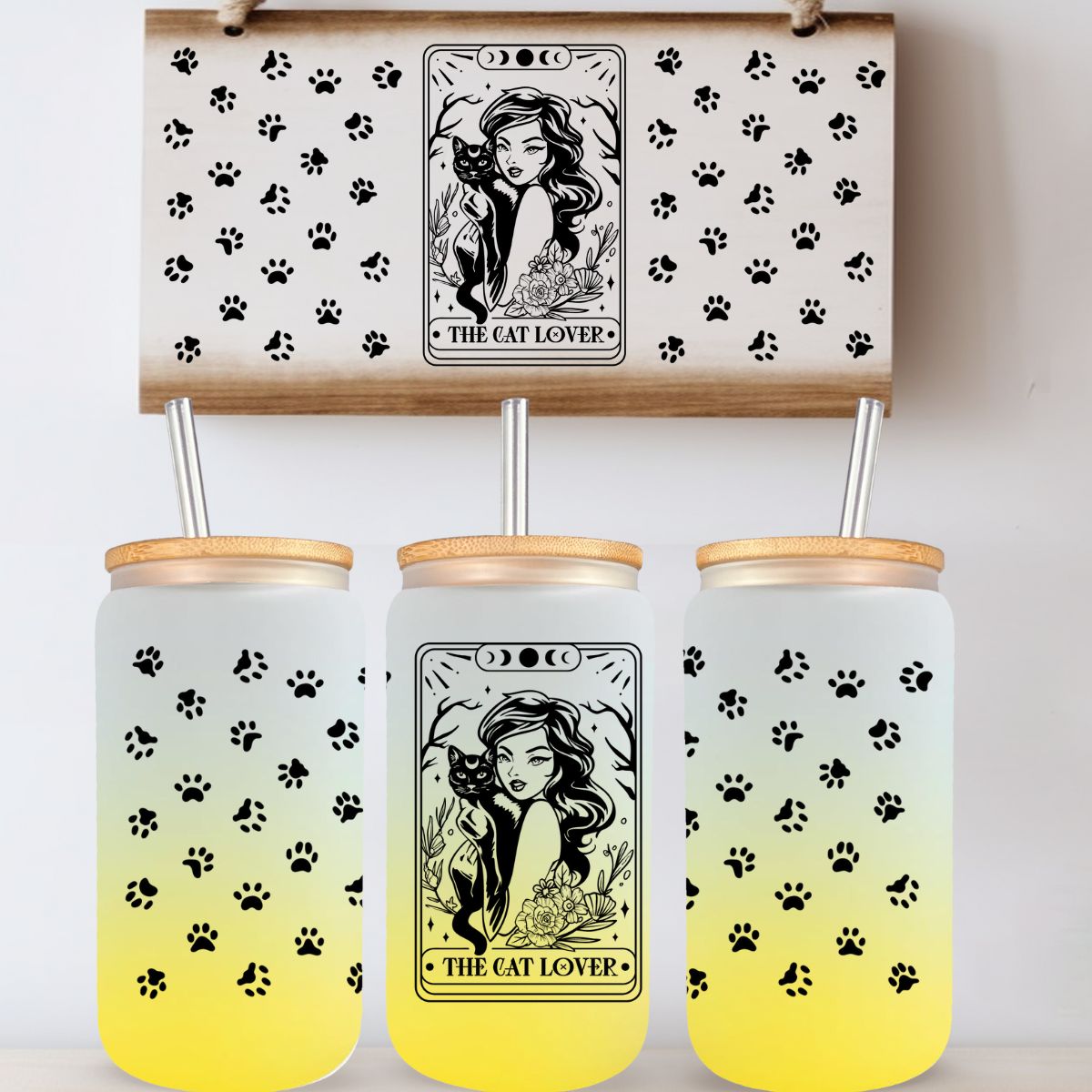 TASSE 16 OZ CAT LOVER TAROT- JAUNE