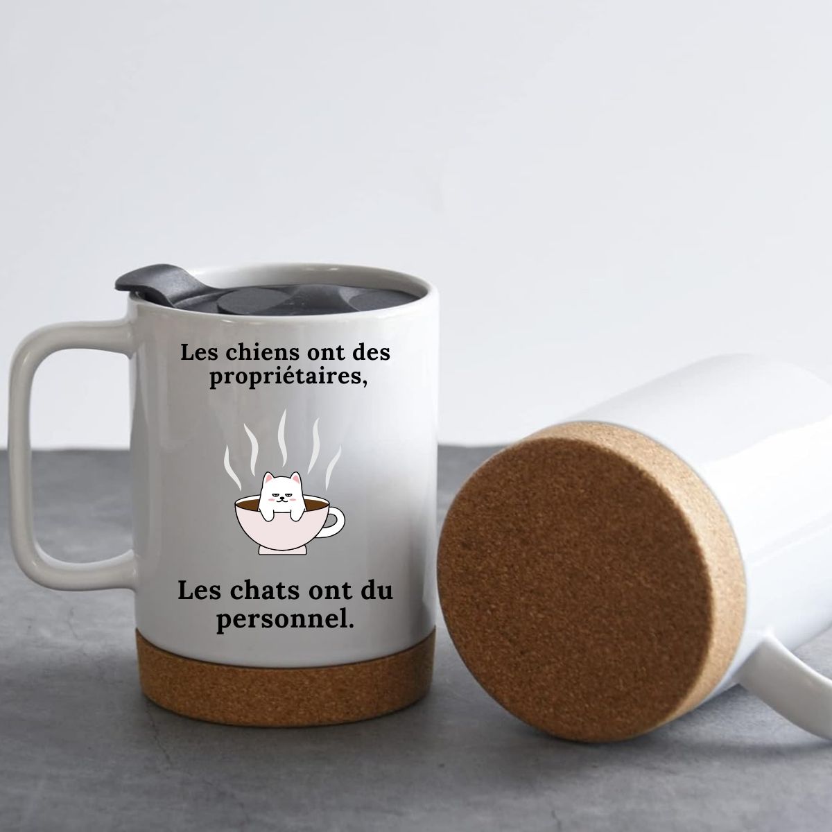 TASSE AVEC COUVERCLE ET FOND LIÈGE / CUP WITH LID AND CORK BOTTOM LES CHATS