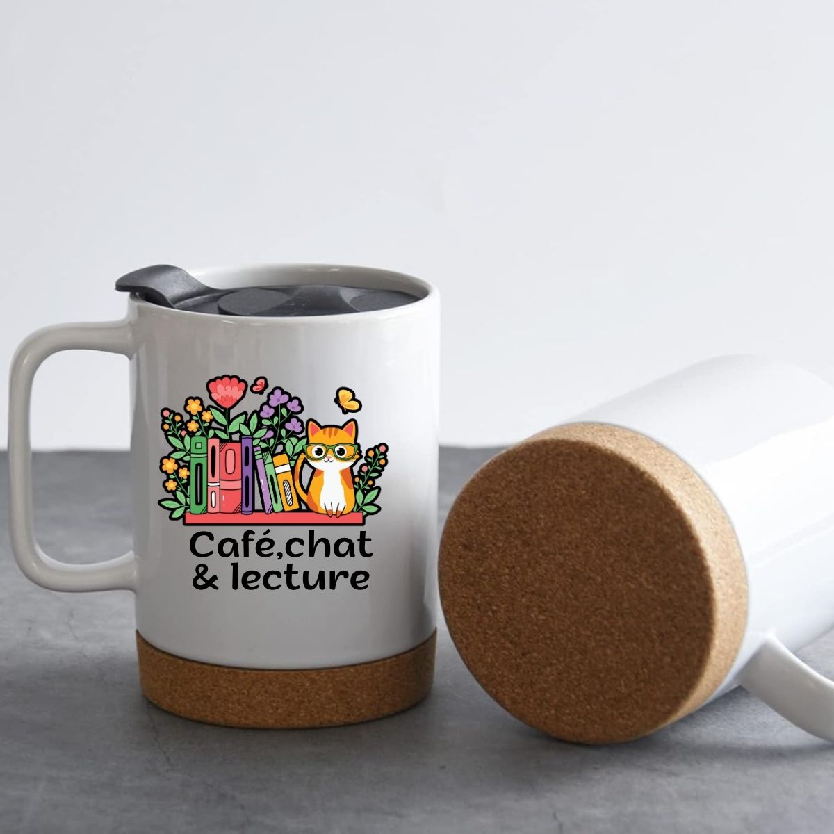 TASSE AVEC COUVERCLE ET FOND LIÈGE / CUP WITH LID AND CORK BOTTOM CAFÉ,CHAT&LECTURE