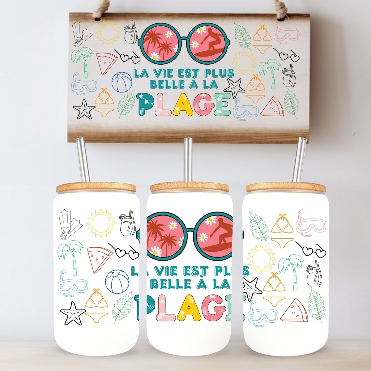 TASSE 16 OZ / 16 OZ CUP - LA VIE A LA PLAGE TASSE BLANCHE OPAQUE