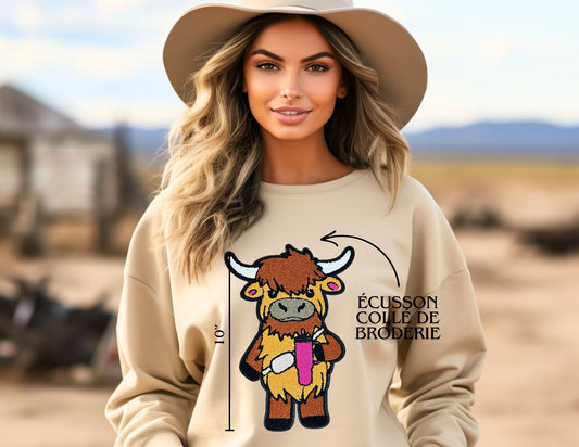CREWNECK HIGHLAND COW - PATCH BRODERIE