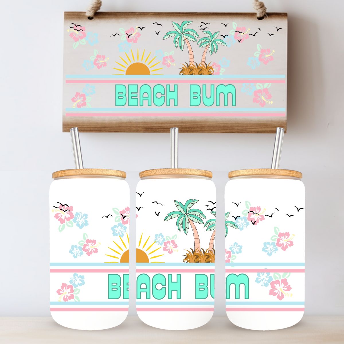Tasse en vitre 16 oz givré / 16 oz frosted cup - BEACH BUM