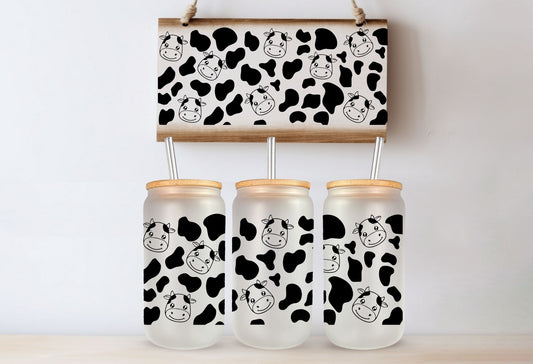 Tasse en vitre 16 oz givré / 16 oz frosted cup - COW PRINT