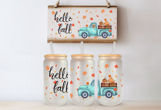 Tasse en vitre 16 oz givré / 16 oz frosted cup - HELLO FALL