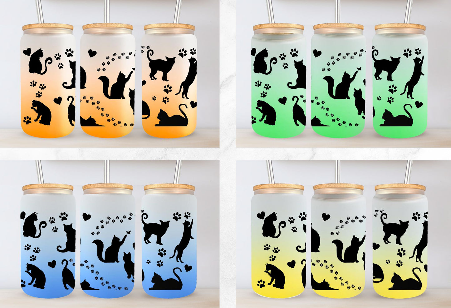 Tasse en vitre 16 oz givré / 16 oz frosted cup - CAT LOVER