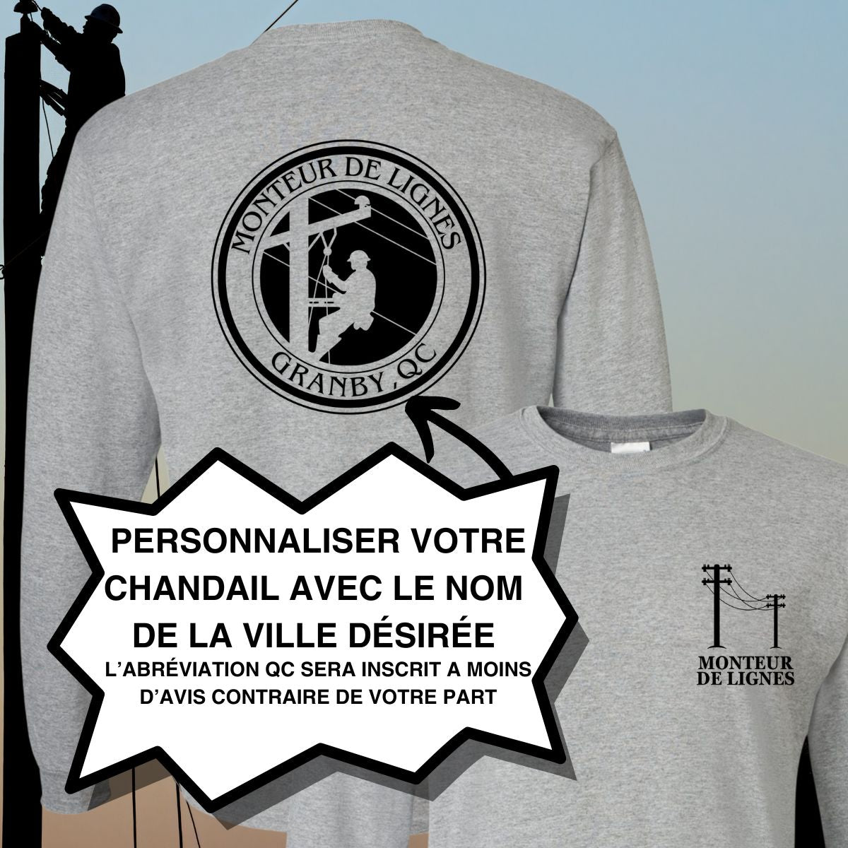 T-SHIRT MANCHES LONGUES MONTEUR  ** PERSONNALISÉ**