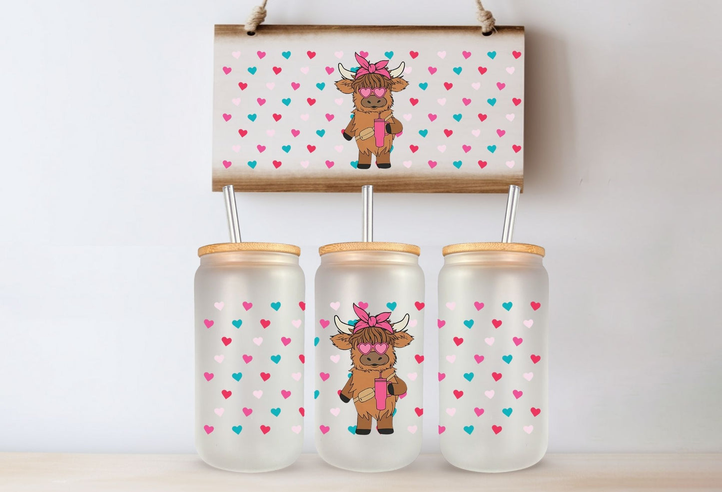 Tasse en vitre 16 oz givré / 16 oz frosted cup - LOVELY COW