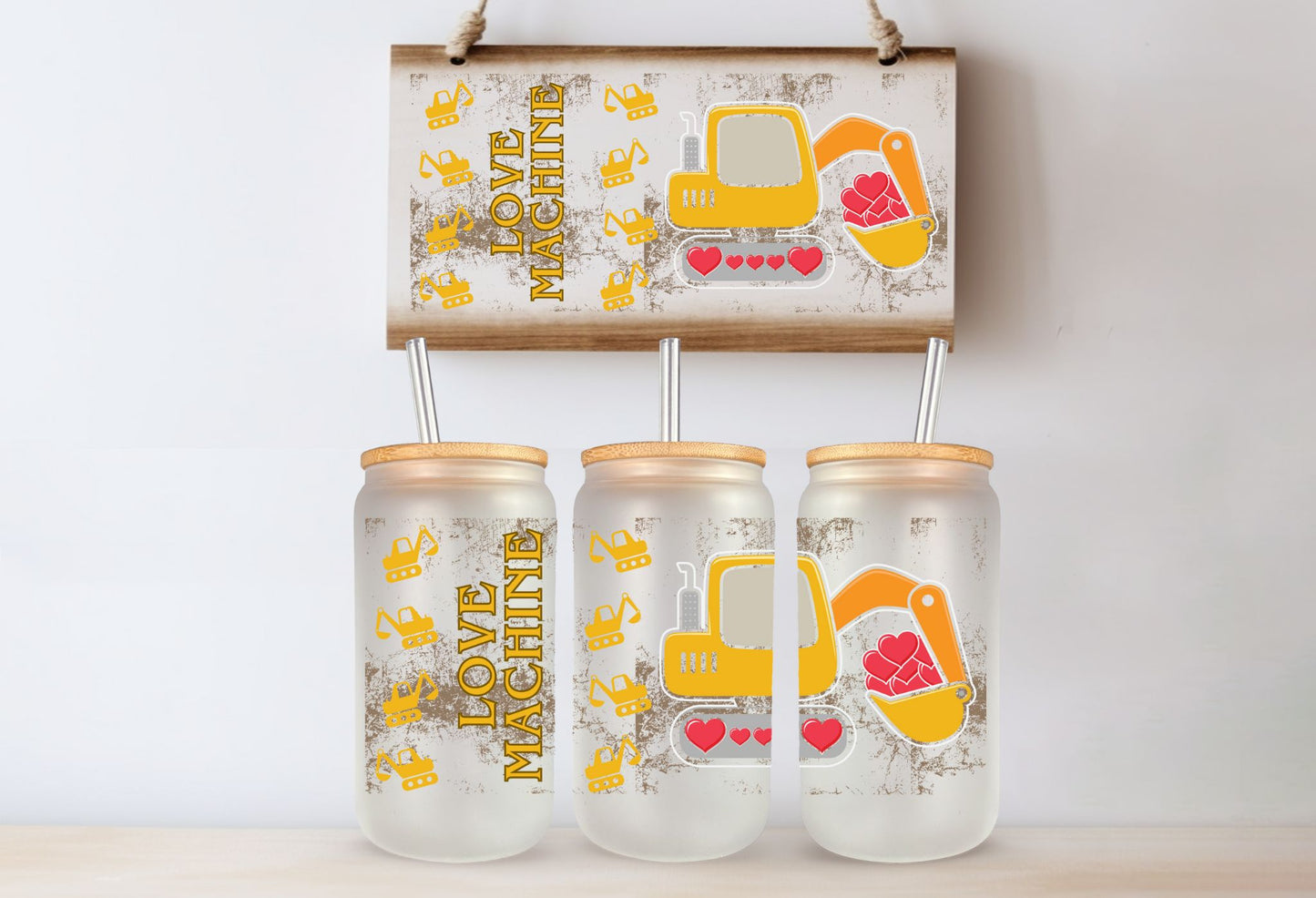 Tasse en vitre 16 oz givré / 16 oz frosted cup - LOVE MACHINE