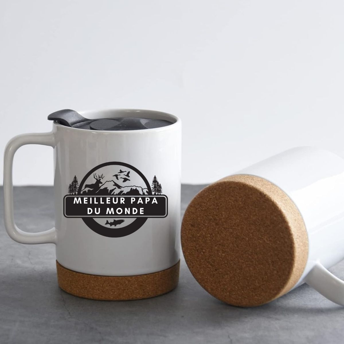 TASSE AVEC COUVERCLE ET FOND LIÈGE / CUP WITH LID AND CORK BOTTOM MEILLEUR PAPA