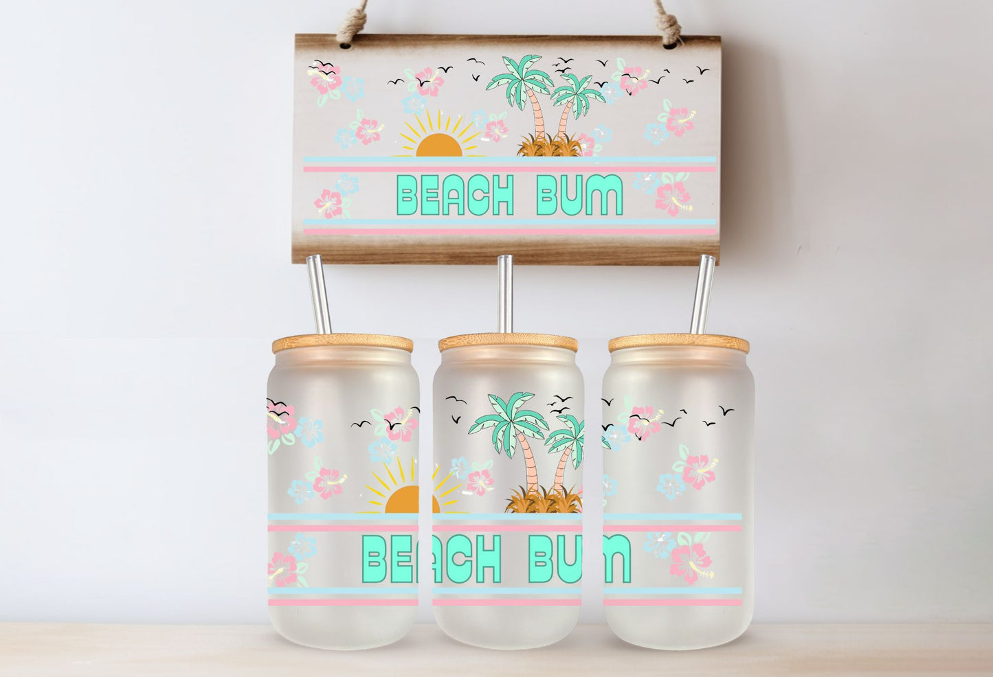 Tasse en vitre 16 oz givré / 16 oz frosted cup - BEACH BUM