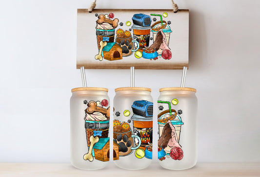 Tasse en vitre 16 oz givré / 16 oz frosted cup - DOG MOM