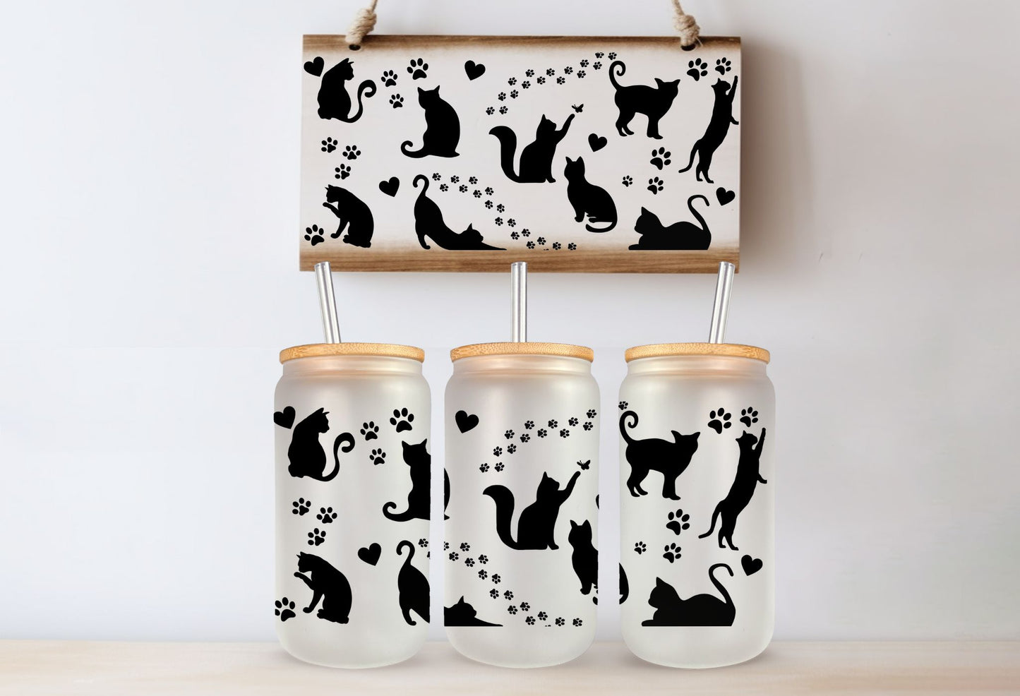 Tasse en vitre 16 oz givré / 16 oz frosted cup - CAT LOVER