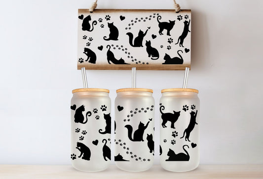 Tasse en vitre 16 oz givré / 16 oz frosted cup - CAT LOVER